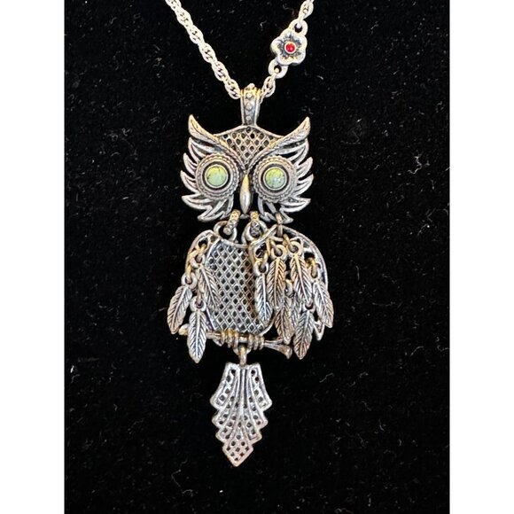 Lucky Brand Jewelry - Lucky Brand Owl Pendant Necklace Silvertone Dangling Feathers 18-19.5 inch Chain